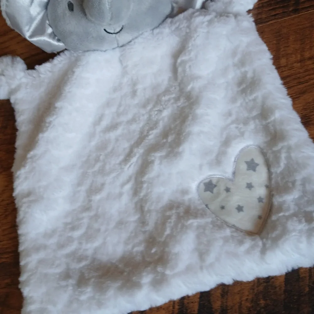 Little Me Gray Elephant White Minky Security Lovey Blanket Rattle Heart